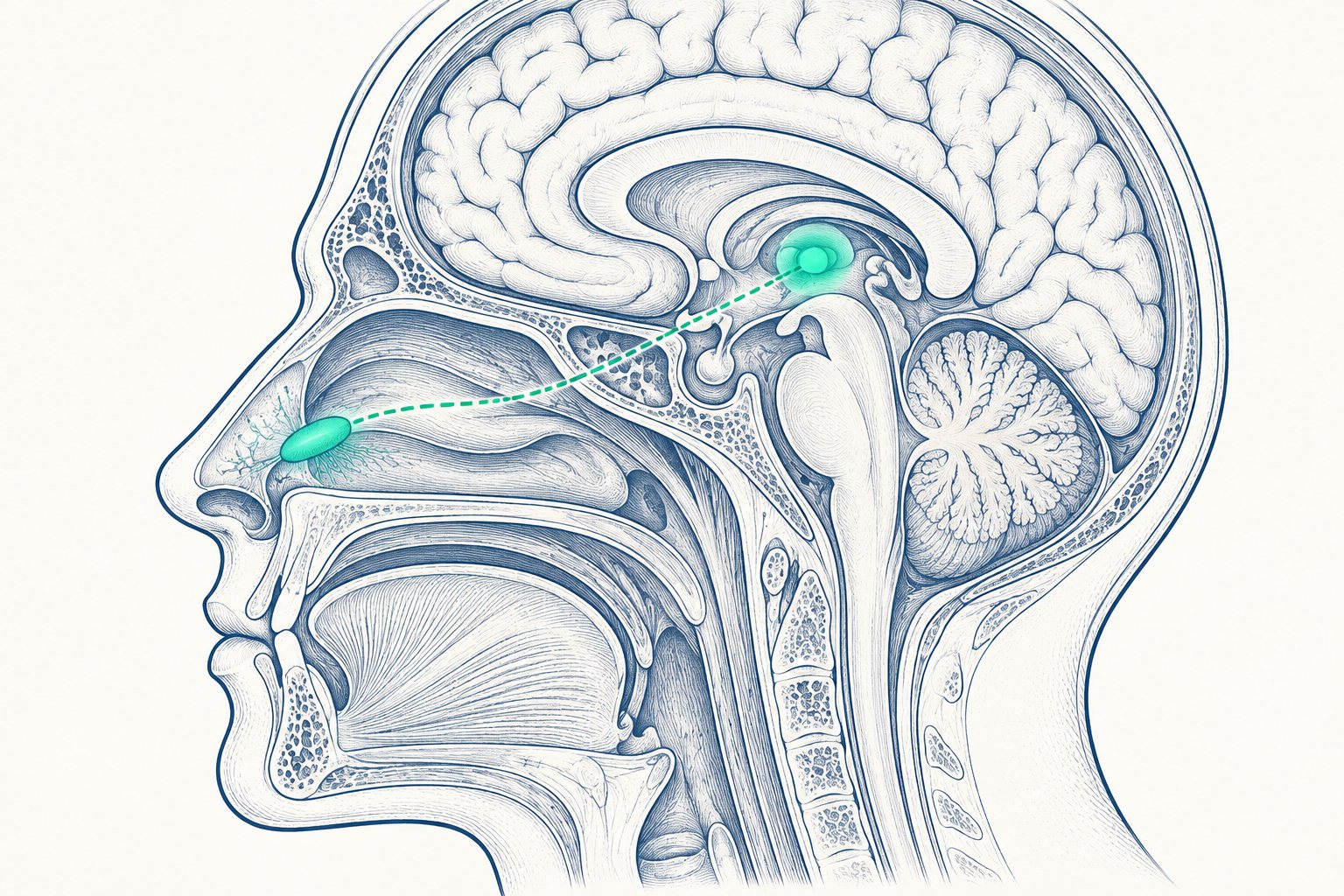 Coupe de la tête : l'organe voméronasal relié à l'hypothalamus