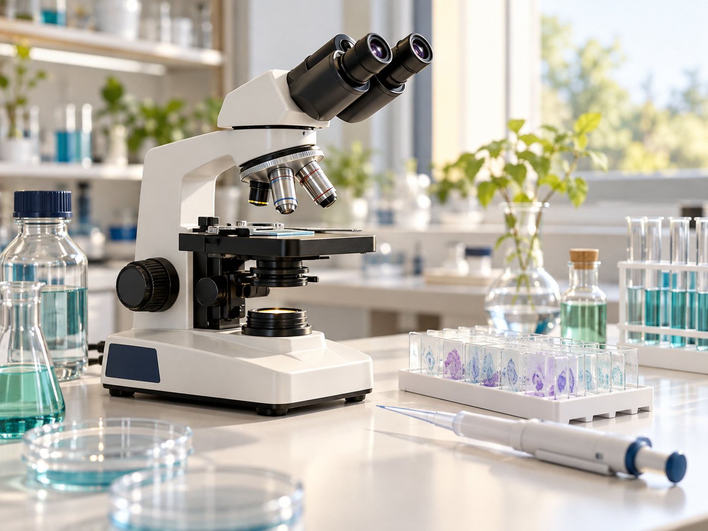 Poste de microscopie dans un laboratoire