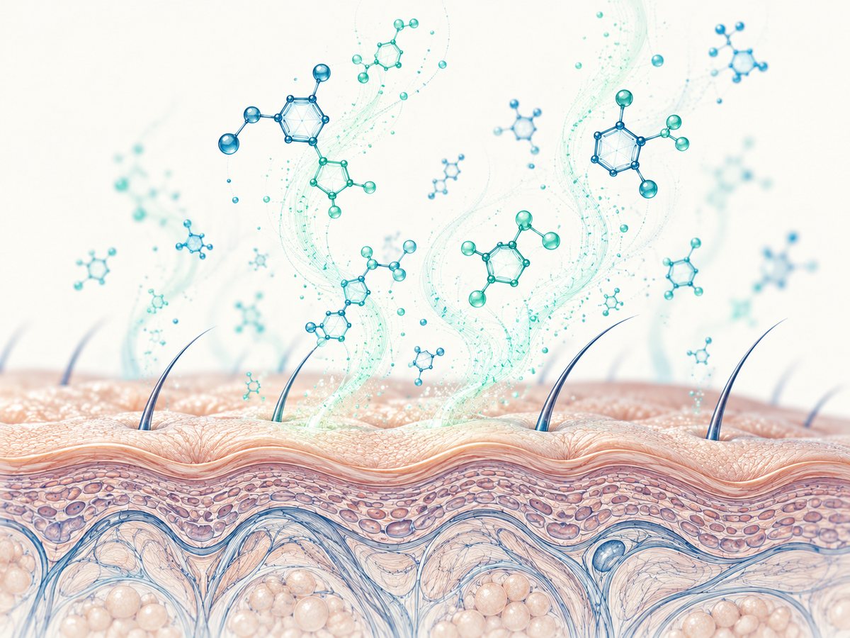 Illustration : molécules volatiles s'élevant de la peau