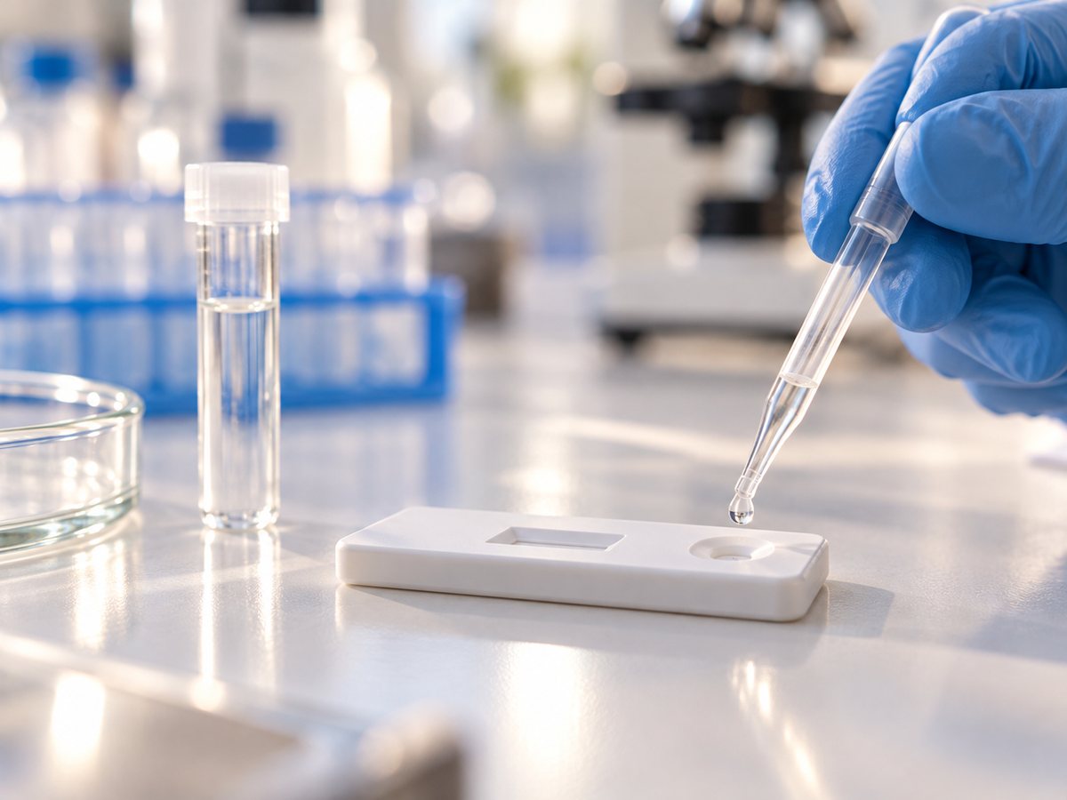 Illustration : dépôt d'une goutte sur une cassette de test immunologique